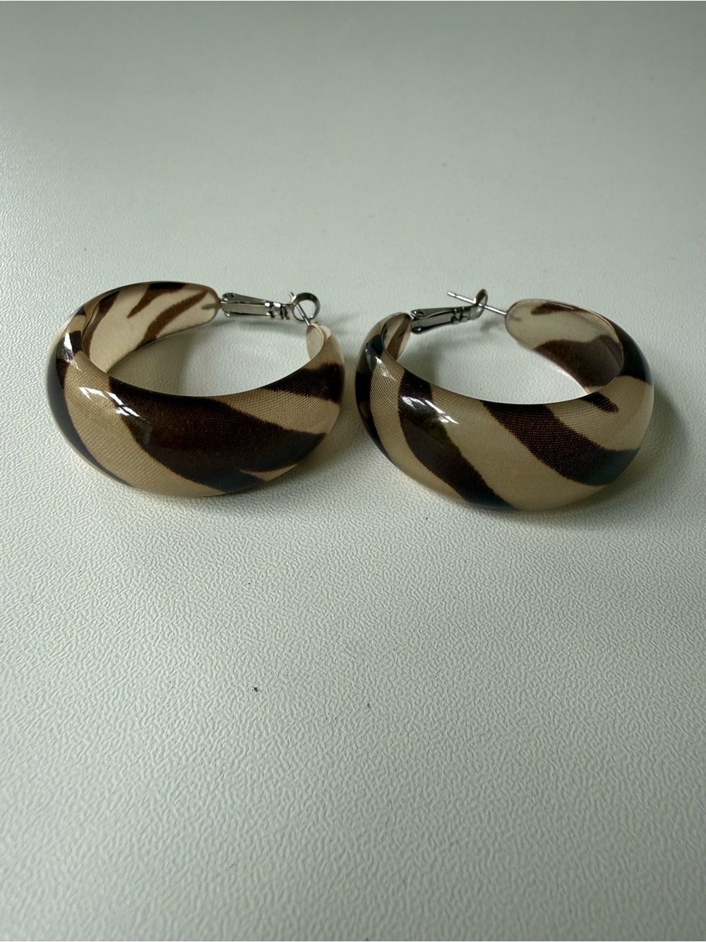 Beige and Brown Animal Print Hoop Earrings